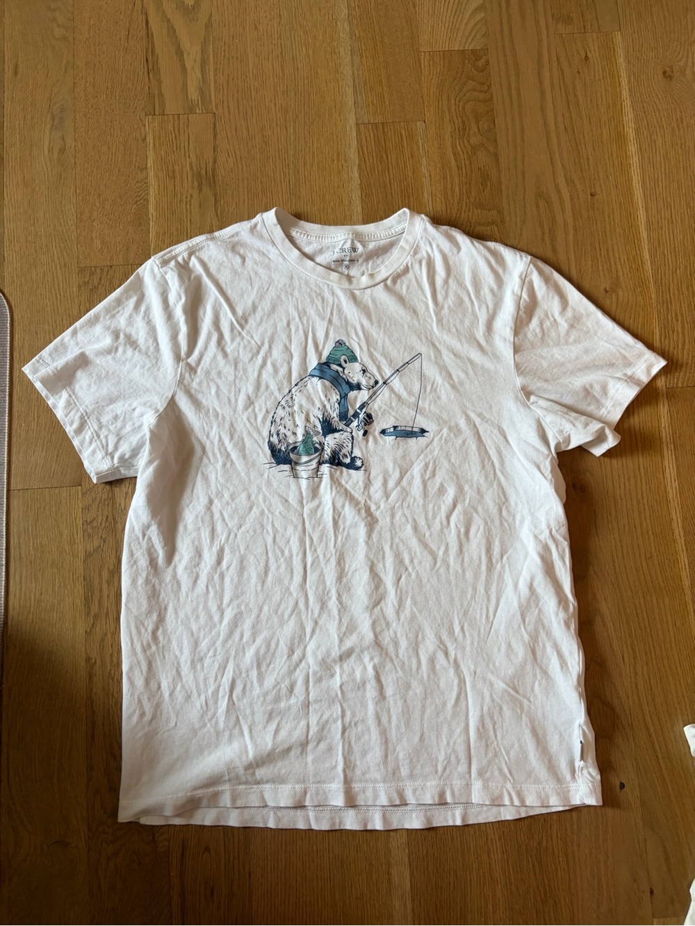 J. Crew White Graphic Fishing Bear Tee